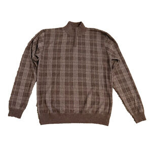 Sorano Men's XL Pullover Sweatshirt Brown Plaid Pattern Mock Neck